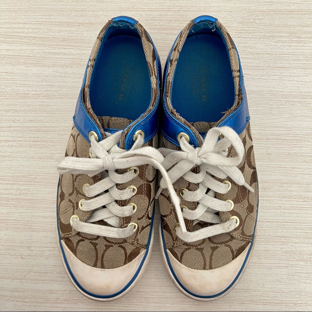 Coach blue, white and tan tennis shoes
